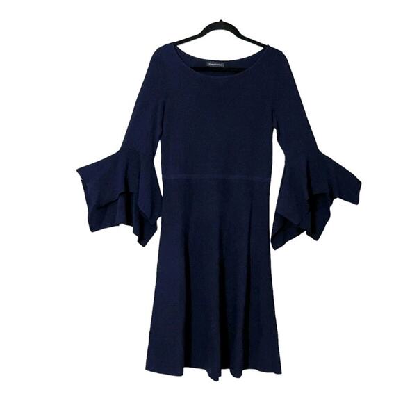 Banana Republic Navy Knit Handkerchief Long Sleeve Midi Dress Size L Tall - Picture 2 of 9